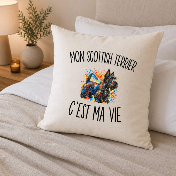 Housse de Coussin Mon Scottish Terrier c’est ma vie