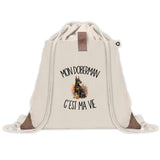 Sac à Dos avec Pochette Avant Beige Mon Doberman c'est ma vie