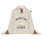 Sac à Dos avec Pochette Avant Beige Mon Coton de Tuléar c'est ma vie