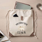 Sac à Dos avec Pochette Avant Beige Mon Coton de Tuléar c'est ma vie