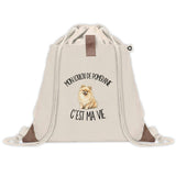 Sac à Dos avec Pochette Avant Beige Mon Loulou de Poméranie c'est ma vie