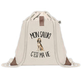 Sac à Dos avec Pochette Avant Beige Mon Saluki c'est ma vie