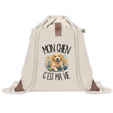Sac à Dos avec Pochette Avant Beige Mon Chien c'est ma vie