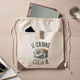 Sac à Dos avec Pochette Avant Beige Le coloriage c'est la vie