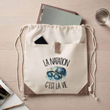 Sac à Dos avec Pochette Avant Beige La natation c'est la vie