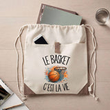 Sac à Dos avec Pochette Avant Beige Le basket c'est la vie