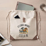 Sac à Dos avec Pochette Avant Beige Les courses hippiques c'est la vie