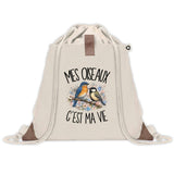 Sac à Dos avec Pochette Avant Beige Mes oiseaux c'est ma vie