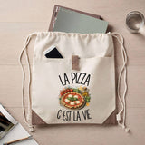 Sac à Dos avec Pochette Avant Beige La pizza c'est la vie