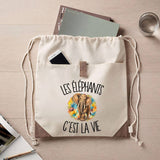 Sac à Dos avec Pochette Avant Beige Les éléphants c'est la vie