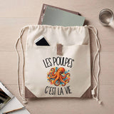 Sac à Dos avec Pochette Avant Beige Les poulpes c'est la vie