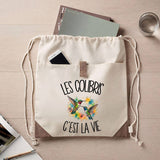 Sac à Dos avec Pochette Avant Beige Les colibris c'est la vie
