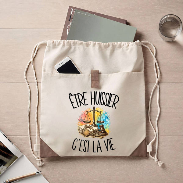 Sac à Dos avec Pochette Avant Beige Être huissier c'est la vie