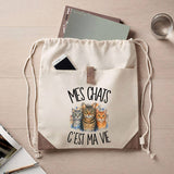 Sac à Dos avec Pochette Avant Beige Mes chats c'est ma vie