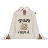 Sac à Dos avec Pochette Avant Beige Mon lama c'est ma vie