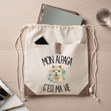 Sac à Dos avec Pochette Avant Beige Mon alpaga c'est ma vie