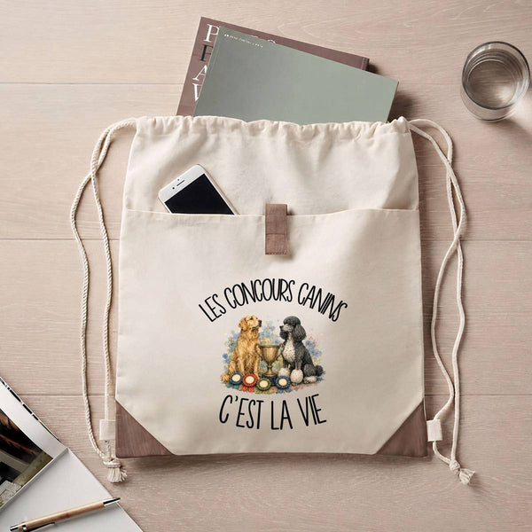 Sac à Dos avec Pochette Avant Beige Les concours canins c'est la vie