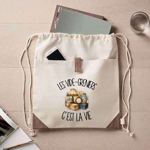 Sac à Dos avec Pochette Avant Beige Les vide-greniers c'est la vie