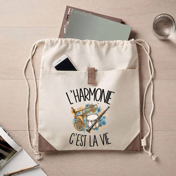 Sac à Dos avec Pochette Avant Beige L'harmonie c'est la vie