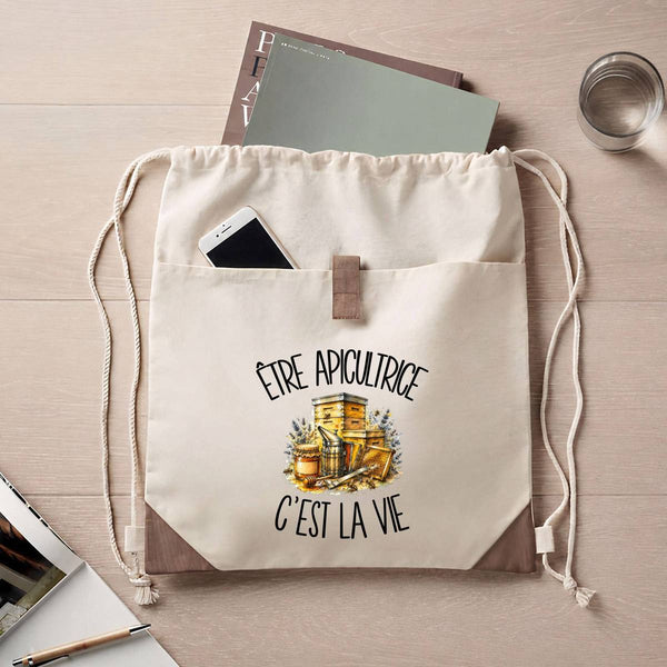 Sac à Dos avec Pochette Avant Beige Être apicultrice c'est la vie