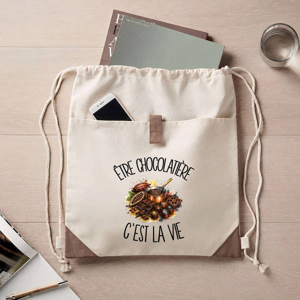 Sac à Dos avec Pochette Avant Beige Être chocolatière c'est la vie