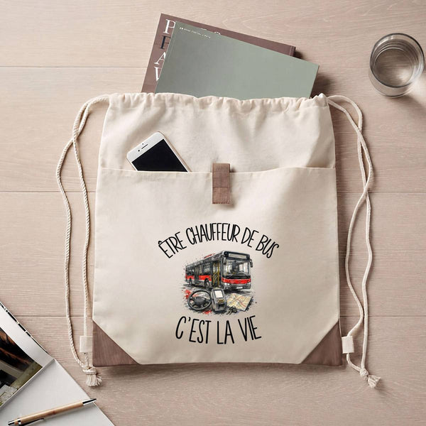 Sac à Dos avec Pochette Avant Beige Être chauffeur de bus c'est la vie