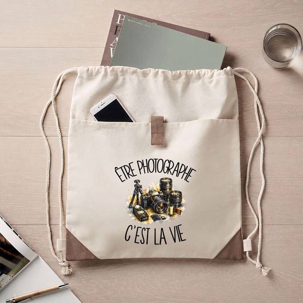 Sac à Dos avec Pochette Avant Beige Être photographe c'est la vie