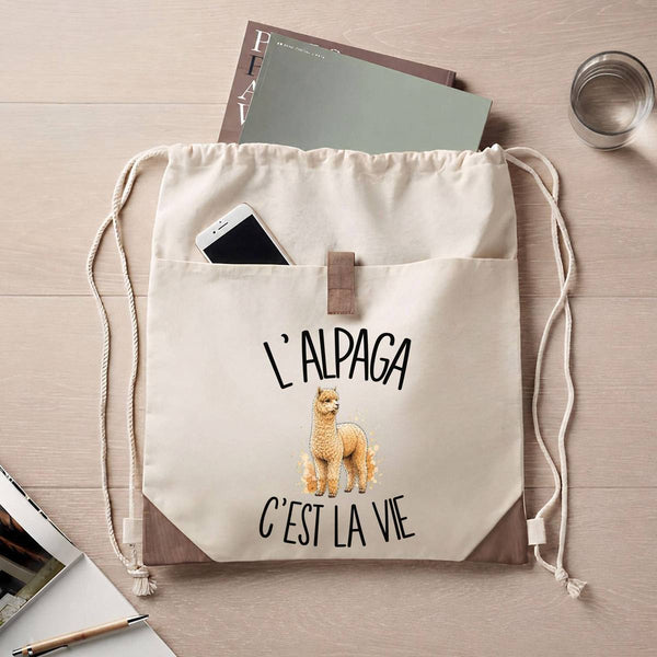 Sac à Dos avec Pochette Avant Beige L'alpaga c'est la vie
