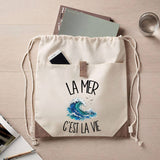 Sac à Dos avec Pochette Avant Beige La mer c'est la vie