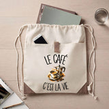 Sac à Dos avec Pochette Avant Beige Le café c'est la vie