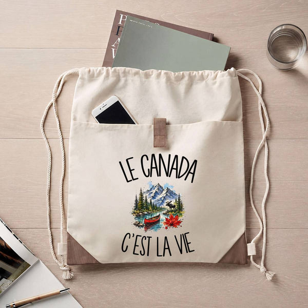 Sac à Dos avec Pochette Avant Beige Le Canada c'est la vie