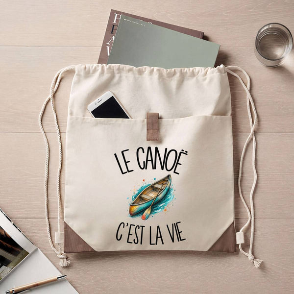 Sac à Dos avec Pochette Avant Beige Le canoë c'est la vie