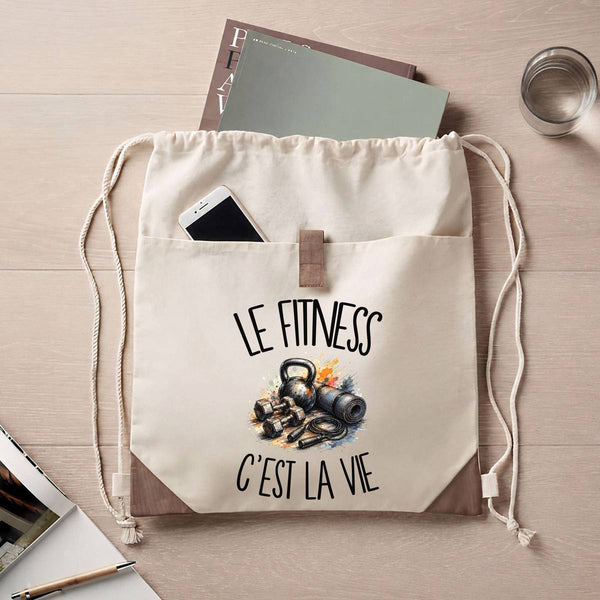 Sac à Dos avec Pochette Avant Beige Le fitness c'est la vie