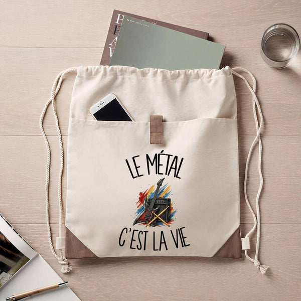 Sac à Dos avec Pochette Avant Beige Le métal c'est la vie