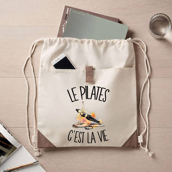 Sac à Dos avec Pochette Avant Beige Le pilates c'est la vie