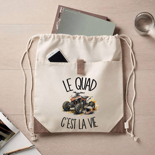 Sac à Dos avec Pochette Avant Beige Le quad c'est la vie