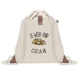 Sac à Dos avec Pochette Avant Beige Le week-end c'est la vie