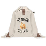 Sac à Dos avec Pochette Avant Beige Les alpagas c'est la vie