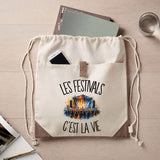 Sac à Dos avec Pochette Avant Beige Les festivals c'est la vie