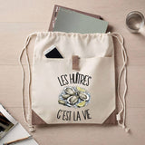 Sac à Dos avec Pochette Avant Beige Les huîtres c'est la vie