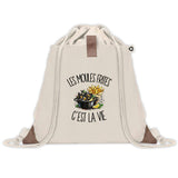 Sac à Dos avec Pochette Avant Beige Les moules frites c'est la vie