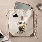 Sac à Dos avec Pochette Avant Beige Les moules frites c'est la vie