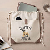 Sac à Dos avec Pochette Avant Beige Les moutons c'est la vie