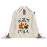 Sac à Dos avec Pochette Avant Beige Les poules c'est la vie