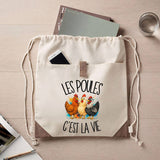 Sac à Dos avec Pochette Avant Beige Les poules c'est la vie