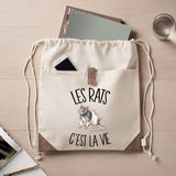 Sac à Dos avec Pochette Avant Beige Les rats c'est la vie