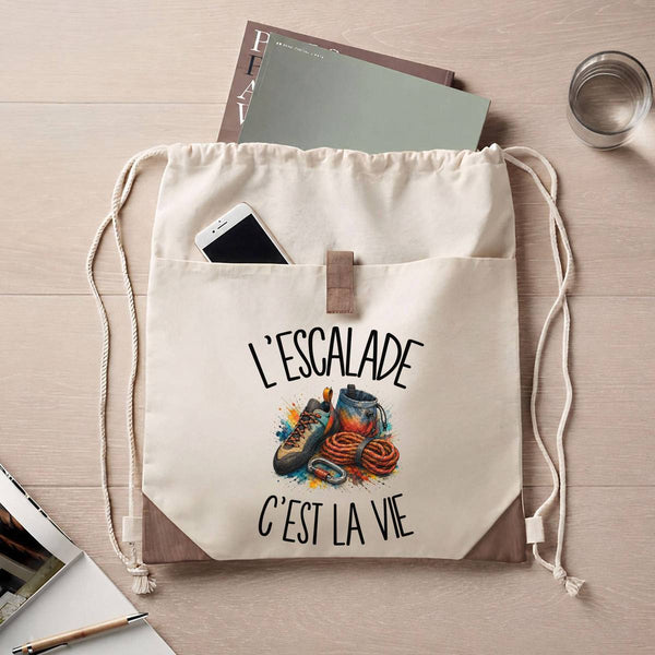Sac à Dos avec Pochette Avant Beige L'escalade c'est la vie