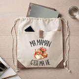 Sac à Dos avec Pochette Avant Beige Ma maman c'est ma vie