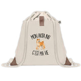 Sac à Dos avec Pochette Avant Beige Mon Akita Inu c'est ma vie