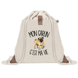 Sac à Dos avec Pochette Avant Beige Mon Carlin c'est ma vie